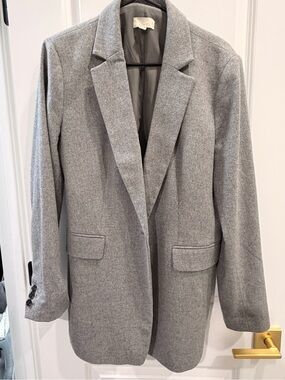 LOFT Gray Tailored Wool-Blend Blazer